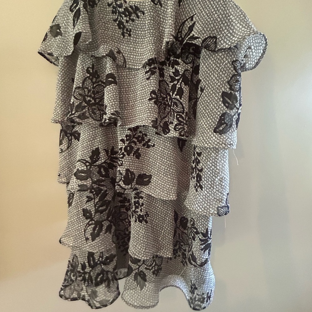 Black and White Floral Ruffle Shirt